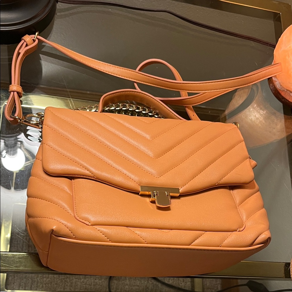 A New Day CORAL PINK quilted crossbody bag with gold accents